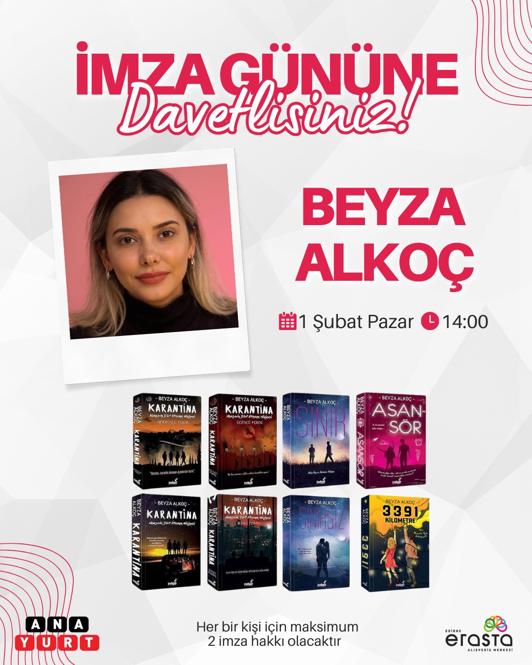 Sevilen genç yazar Beyza Alkoç, Erasta AVM’de okurlarıyla buluşuyor! 🎉